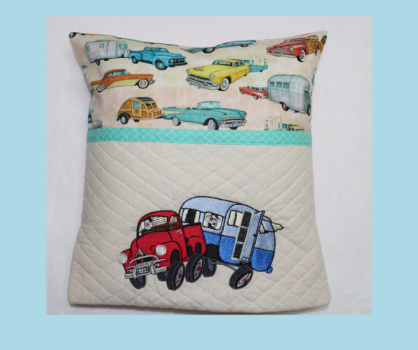 Wonky Car and Caravan Reading Cushion