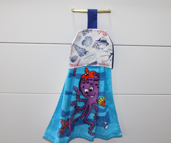 Octopus and Shells Hanging Tea Towel
