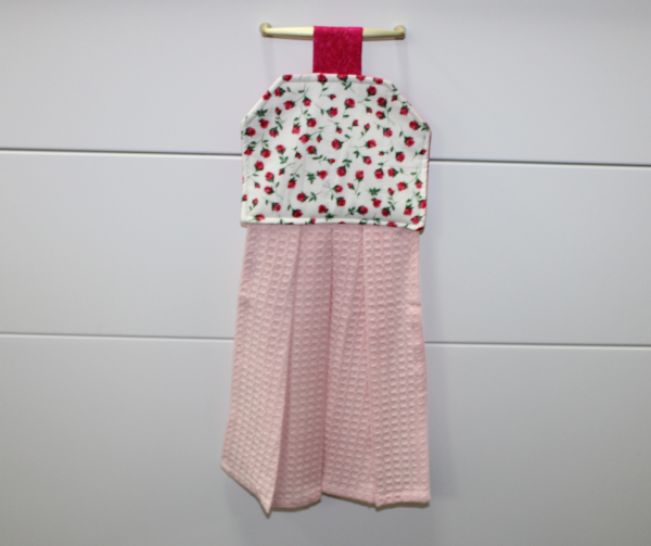 Tiny Buds with Pink Waffle Hanging Tea Towel