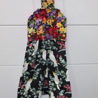 Flowers and Black Cockatoos Hanging Tea Towel