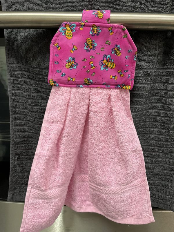 Pink Bees Hanging Tea Towel